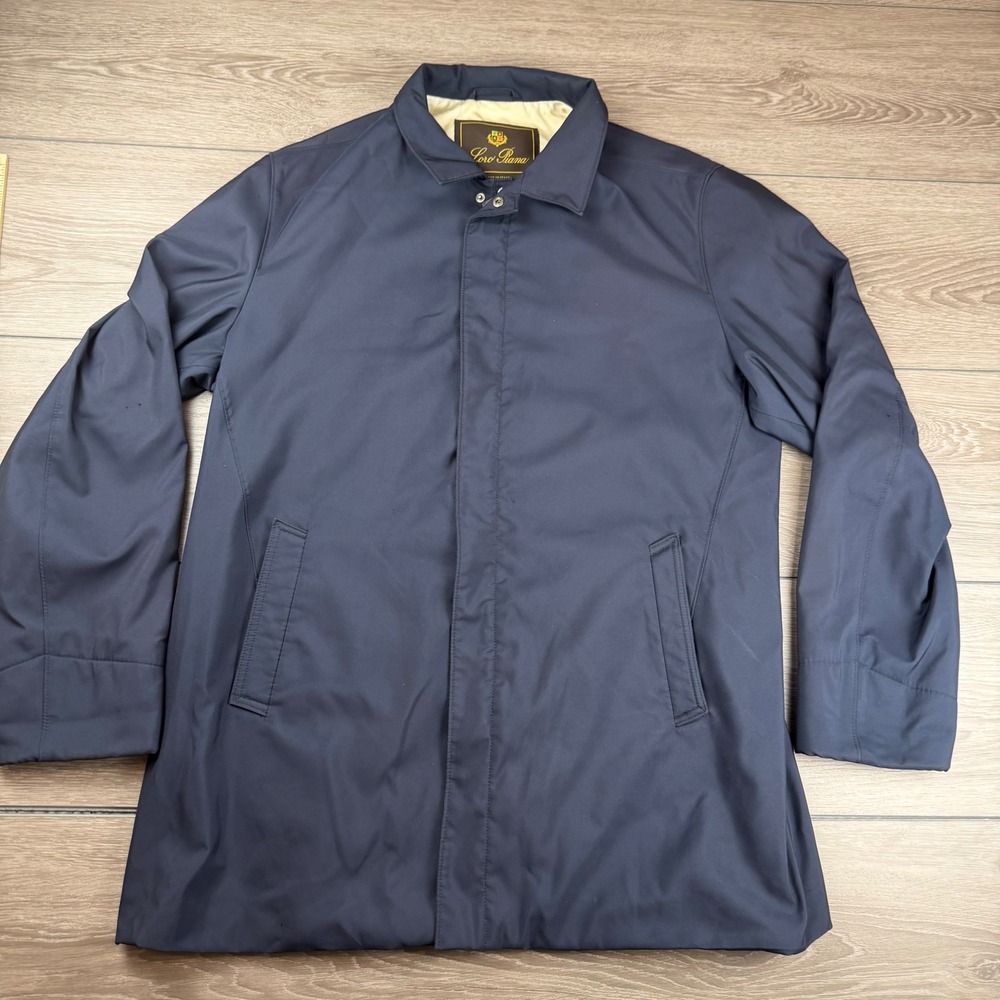 Loro Piana Mens Full Zip Jacket Plaid Lining Navy Blue XL